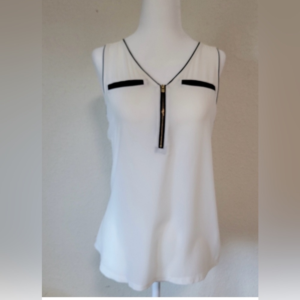 Express White V-Neck Top with Black Trim